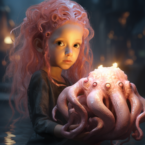 Young girl with pink hair and Cthulhu