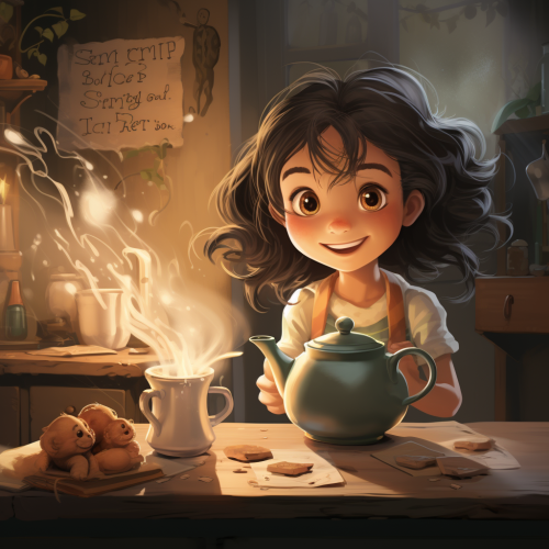 Illustration of Sophie and the magical teapot Illustration of Sophie and the magical teapot