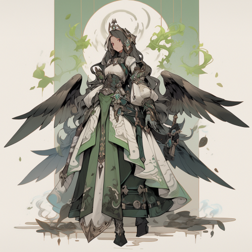 Beautiful angel with loon's wings in grey armor