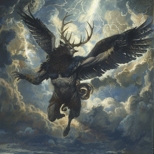 Black-winged majestic stag-horned god