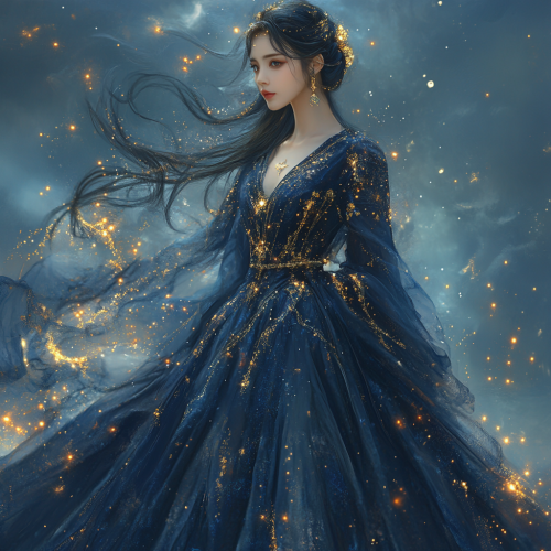 Woman in Navy Blue Gown