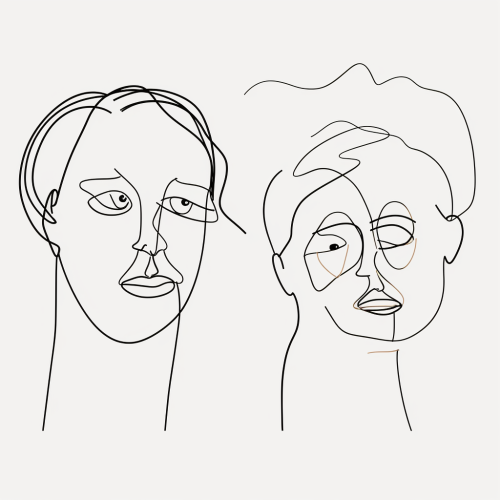 Minimalist Male Face and Pug Faces Line Drawings