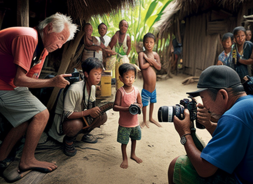 Male National Geographic photographers capturing playful moments