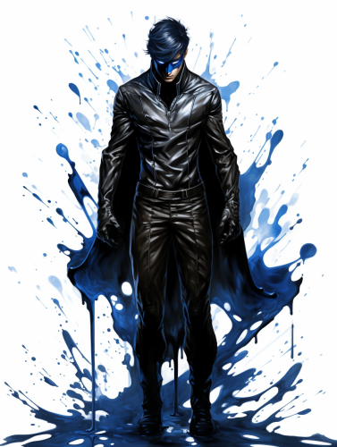 Male superhero standing on black oil stain