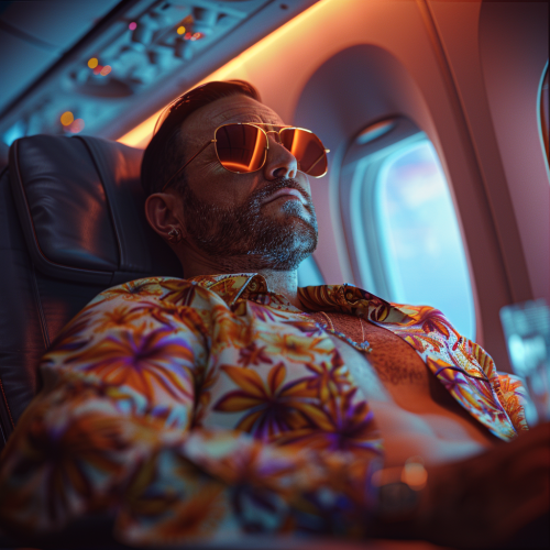 Man in Airplane Seat Relaxing