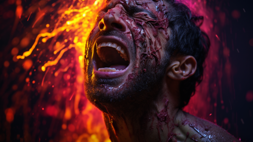 Man Crying Fire Rain Utopic Intricate Detailed Elegant Image