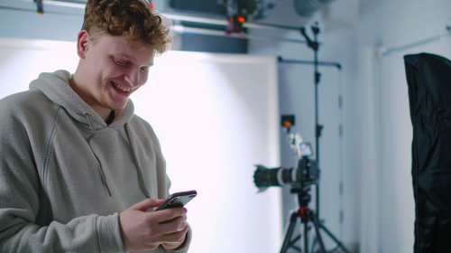 Man scrolling phone documentary interview