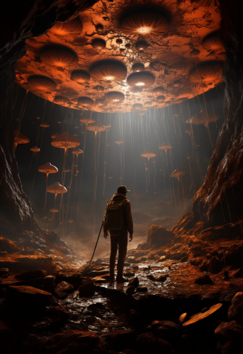 Terrifying man being consumed by a massive fungus