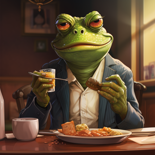 Man happily munching on frog Man happily munching on frog