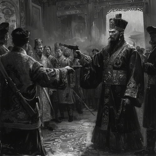 Man killing emperor with a gun