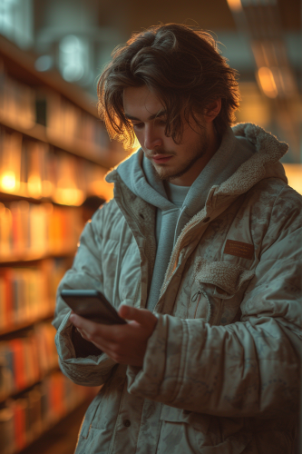 Man holding phone sending text