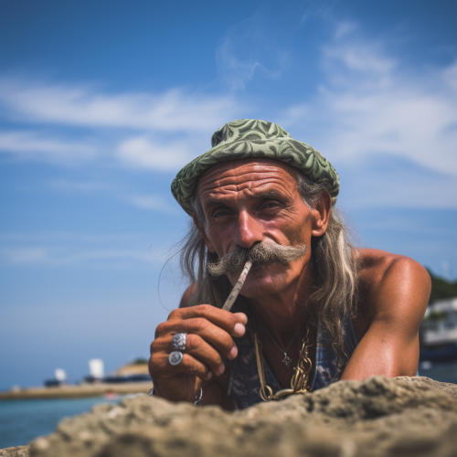 Man Smoking Cannabis by Water