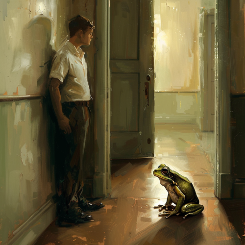 Sad man and tree frog Sad man and tree frog