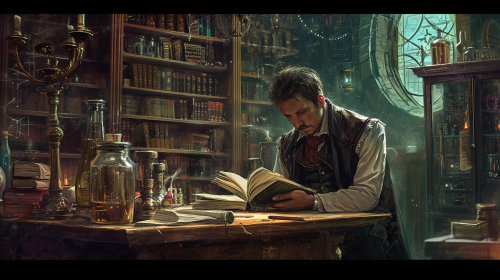 Man reading Lovecraftian style tome