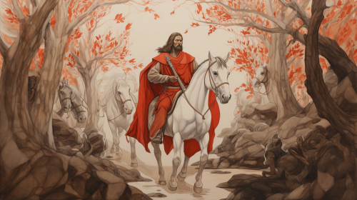 Christ Riding a Red Horse among Myrtle Trees