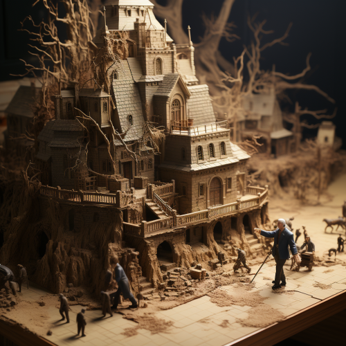 Man being squashed by a giant ant made of tiny men