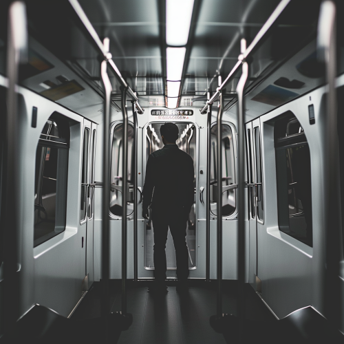 Man standing inside a train