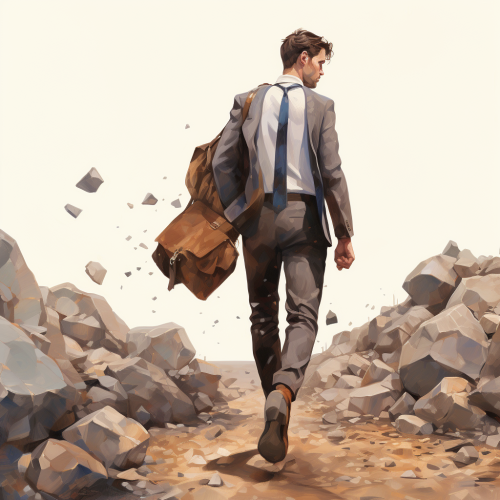 Man in Suit with Backpack Full of Stones
