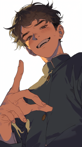 Smiling man teaching himself fingers