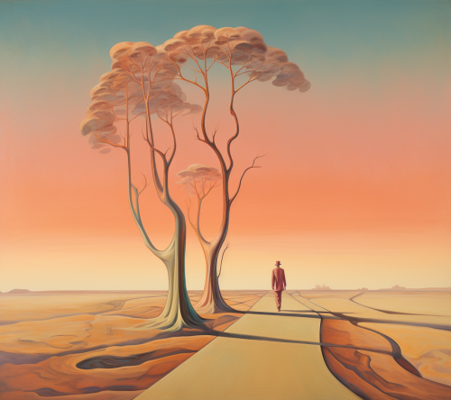 Man walking down a road with a tree Man walking down a road with a tree