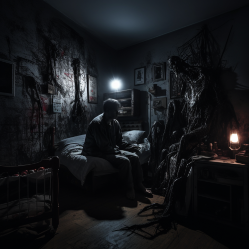 Man in Bedroom with Ghostly Hand
