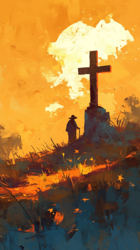 Man with cross leaving church