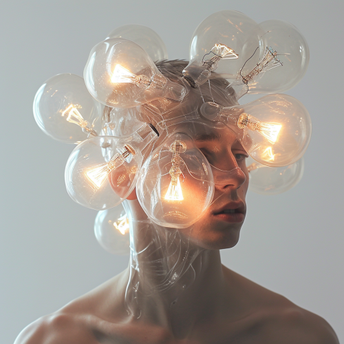 Man with Light Bulbs as Head