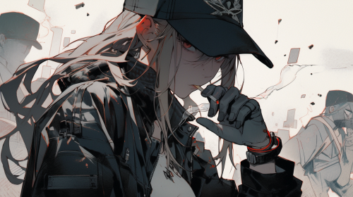 manga anime style cyberpunk woman smoking