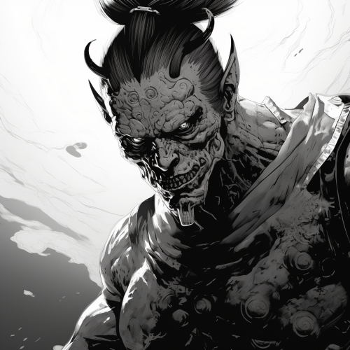 Black & White Japanese Oni with Piercing