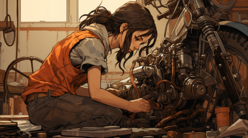 Female Bicycle Mechanic Repairing Bike Workshop