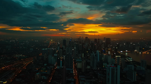 aerial manila business district dusk view aerial manila business district dusk view