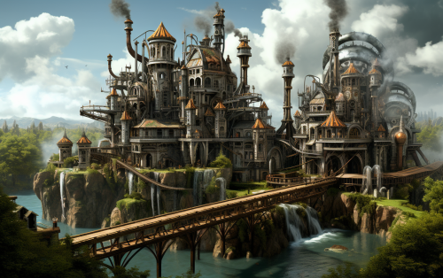 Aerial View of Mansion Factory Hybrid with Rope Bridges