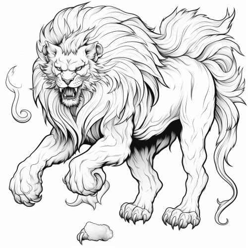 Black and White Outlined Manticore for Coloring