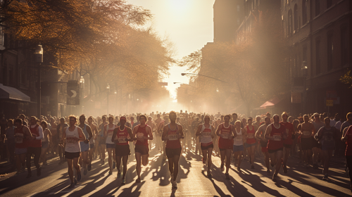 Crowd of athletes after a marathon in New York