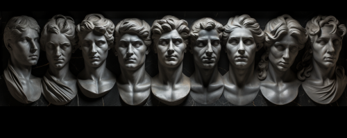 Marble Busts on Black Stone Wall
