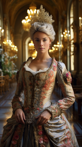 Marie Antoinette in grand palace hall
