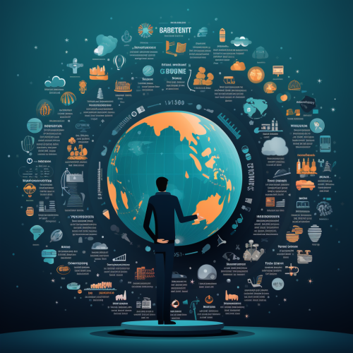 Hand pointing with digital marketing symbols