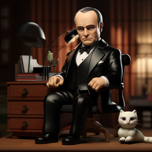 Marlon Brando as the Godfather with cute animated character Marlon Brando as the Godfather with cute animated character
