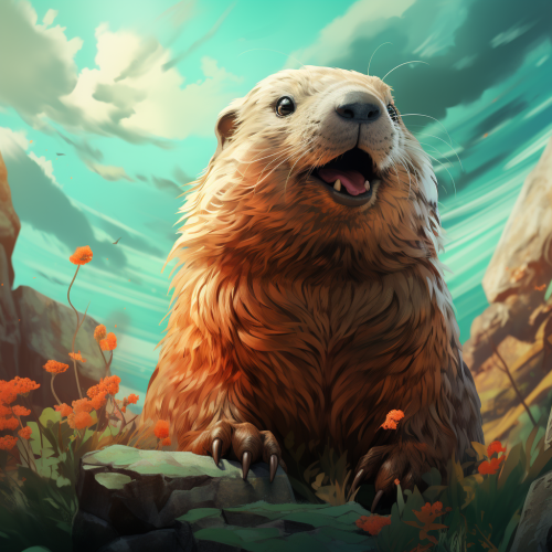 Adorable marmot illustration in mint green and peach colors