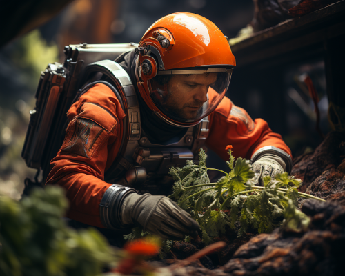 Astronaut cultivating vegetables on Mars
