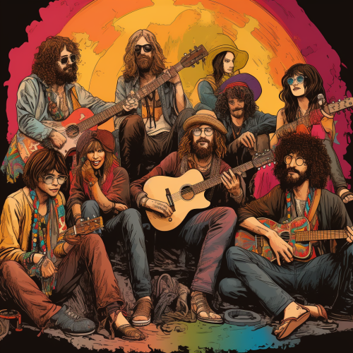 Group of hippies enjoying music