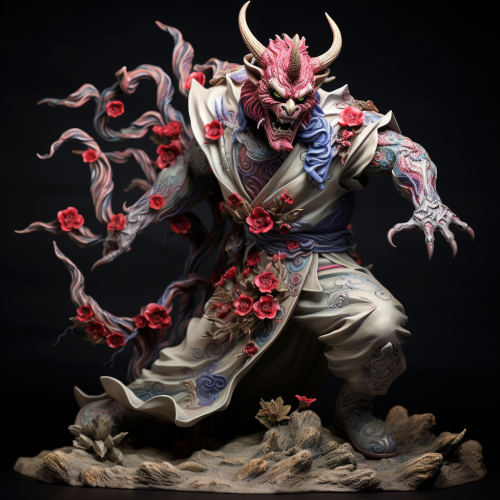 Samurai in Hannya Demon Mask Whirling Barefoot