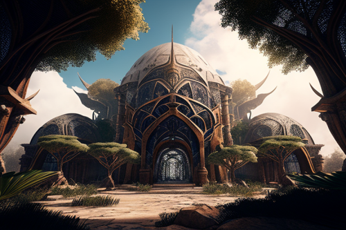 Detailed image of the massive elven city under the magical dome