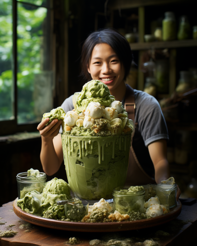 Refreshing matcha kakigori bowl dessert