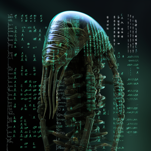 Matrix Code Dripping Text Background with Trilobite Fossil