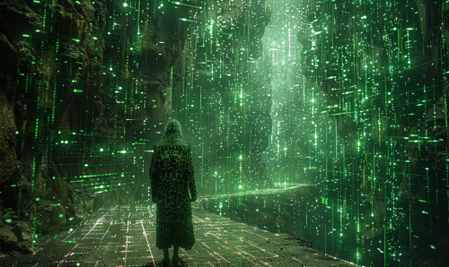 Green matrix text background pattern