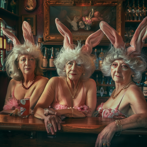 Mature females bunny costume in bar