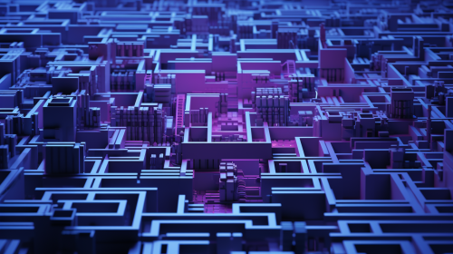 Hyper-realistic blue purple data maze