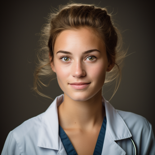 Smiling Dutch medical assistant in white Smiling Dutch medical assistant in white