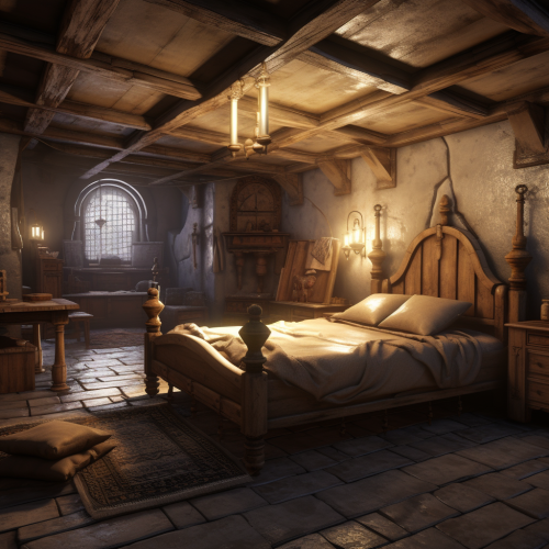 Cozy medieval basement bedroom interior Cozy medieval basement bedroom interior